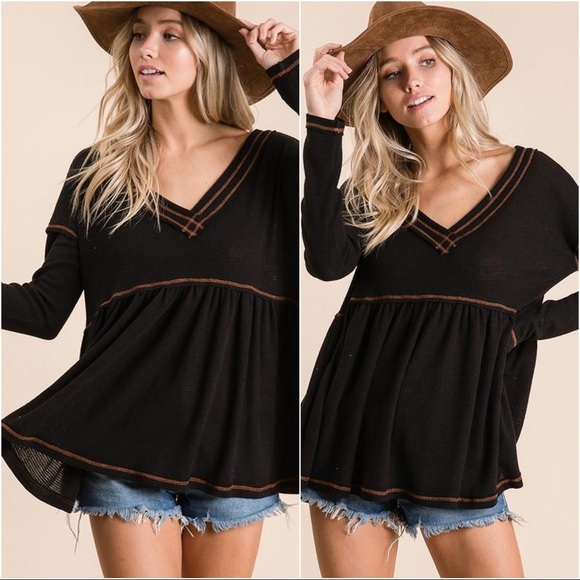 NEVER TOO LATE WAFFLE KNIT SWEATER TOP- BLACK - Picture 6 of 11